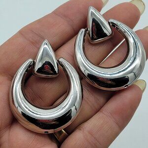 Vintage Monet Door Knocker Hoop Earrings Silver Tone Timeless Classic